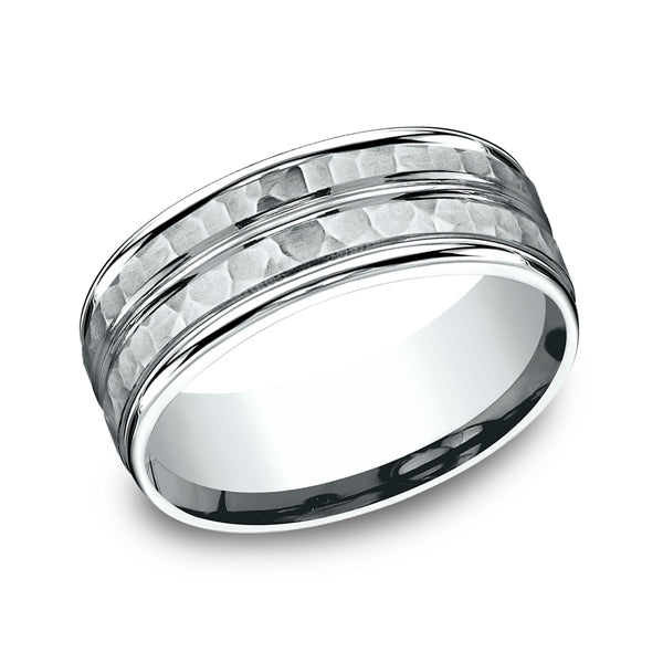 14K White Gold 8mm Comfort-Fit Design Wedding Ring