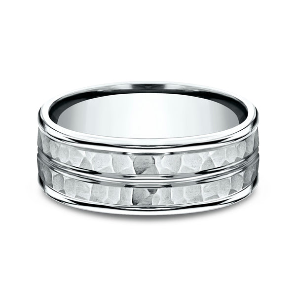 14K White Gold 8mm Comfort-Fit Design Wedding Ring