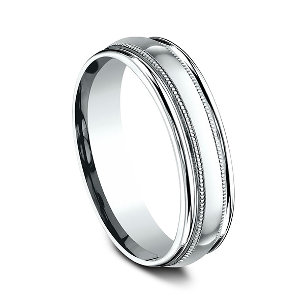 14K White Gold 6mm Comfort-Fit Design Wedding Band