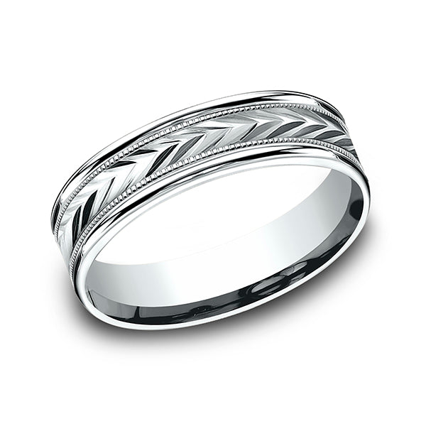 14K White Gold/Yellow Gold 6mm Comfort-Fit Design Wedding Band