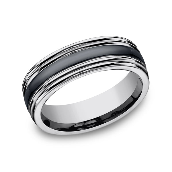 Tungsten and Seranite Two-Tone 7mm Design Wedding Band