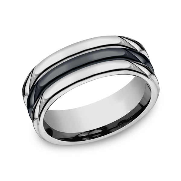 Tungsten and Seranite 8mm Comfort-Fit Design Wedding Band