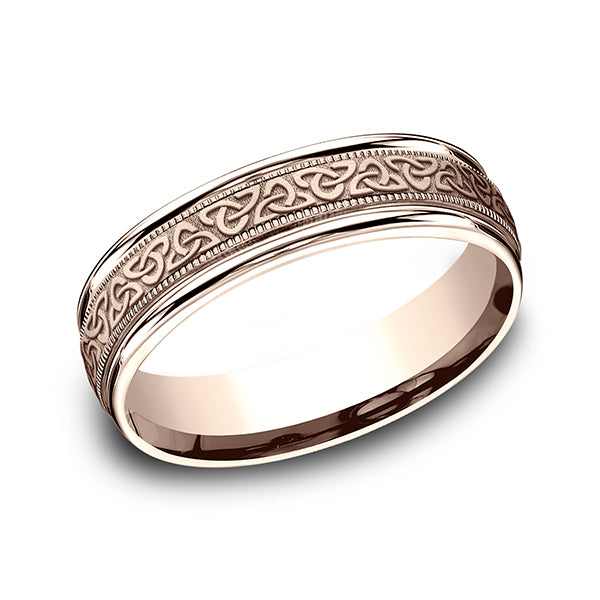 14K White Gold/Rose Gold 6mm Comfort-Fit Design Wedding Band