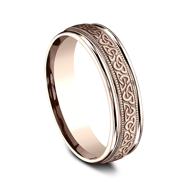 14K White Gold/Rose Gold 6mm Comfort-Fit Design Wedding Band