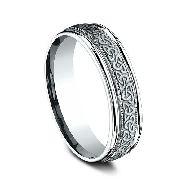 14K White Gold/Rose Gold 6mm Comfort-Fit Design Wedding Band