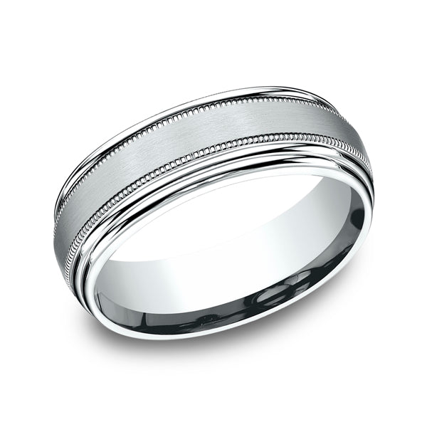 14K White Gold 7.5MM Comfort-Fit Design Wedding Ring