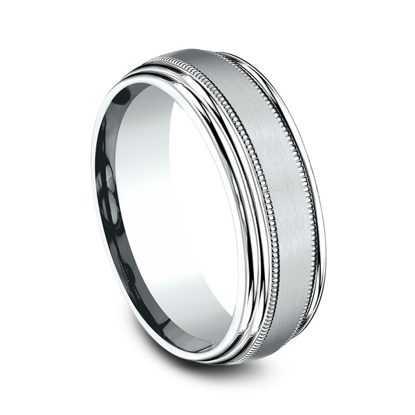 14K White Gold 7.5MM Comfort-Fit Design Wedding Ring