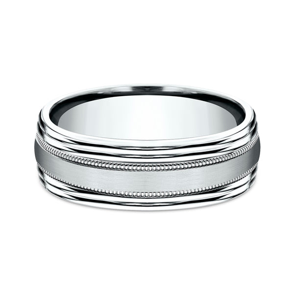 14K White Gold 7.5MM Comfort-Fit Design Wedding Ring