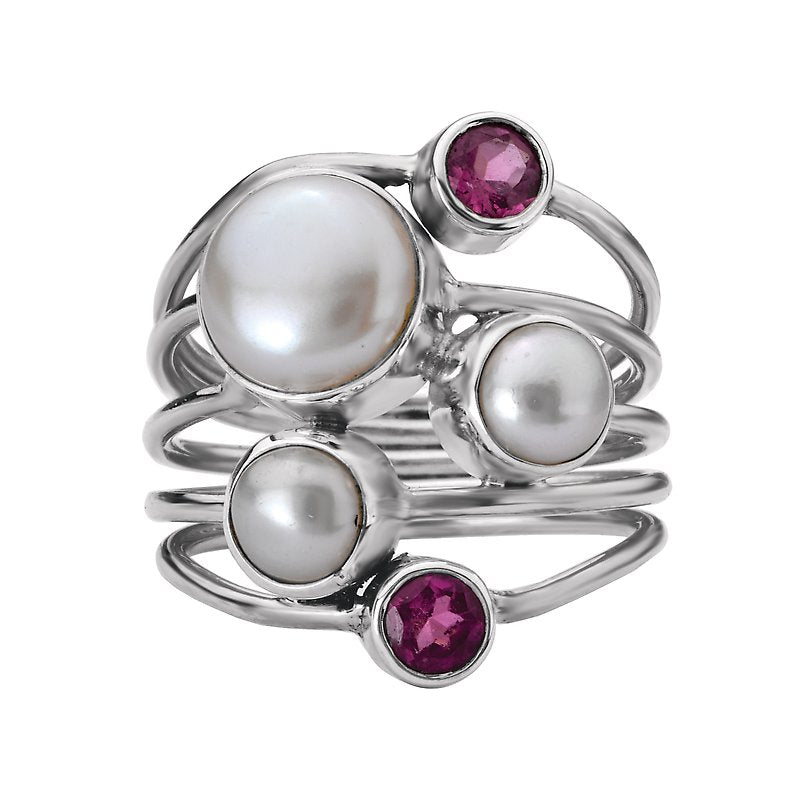 Eleganza Ladies Pearl and Gemstone Ring