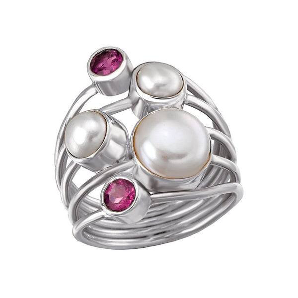 Eleganza Ladies Pearl and Gemstone Ring