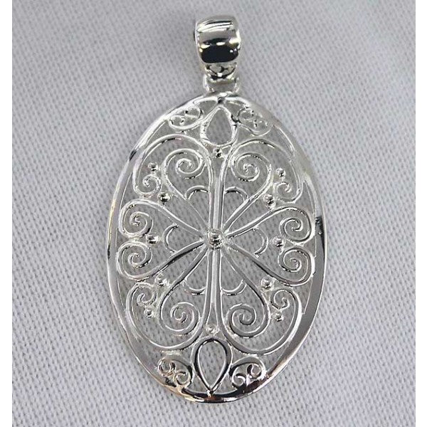 Southern Gates® Rhodium Plated Oval Flower Filigree Pendant