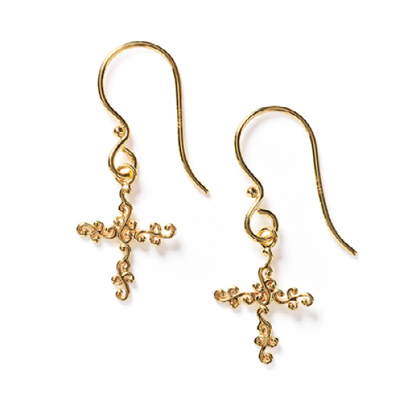 Southern Gates® 14k Gold Scrolling Vine Cross Earrings